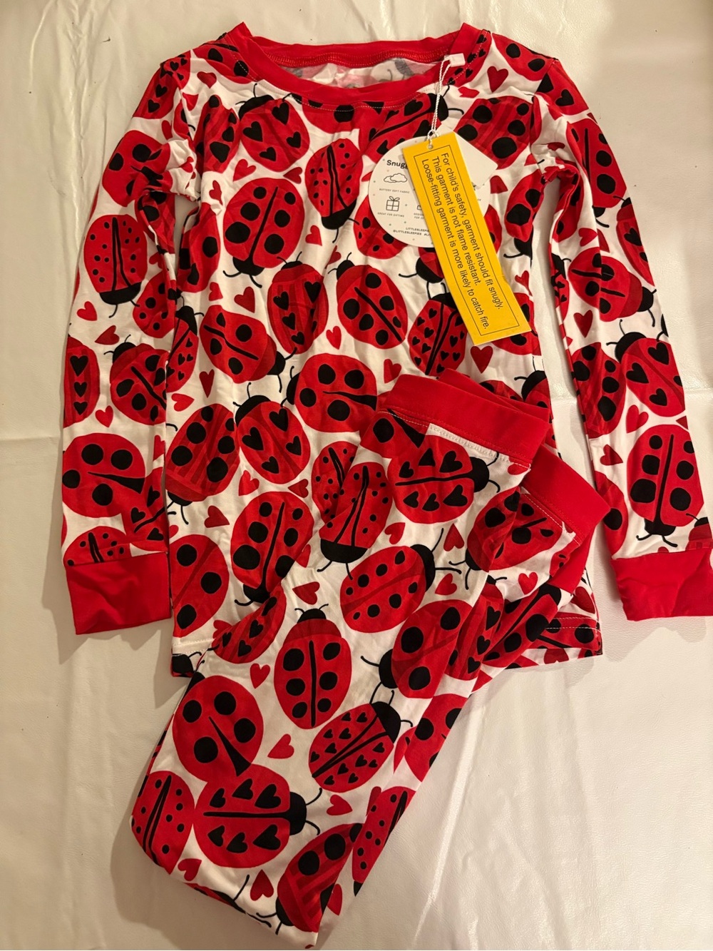 Little Sleepies Love Bug Pajamas long sleeve girls size 5-6, NWT